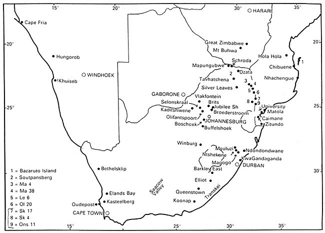 1990s archaeological map of southern Africa