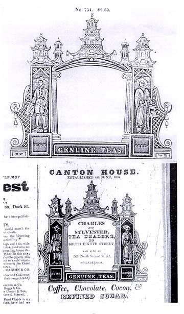 Top: Specimen of Printing Types and Ornaments Cast by L. Johnson (Philadelphia, 1844). Bottom: Advertisement for Charles and Sylvester Tea Dealers.