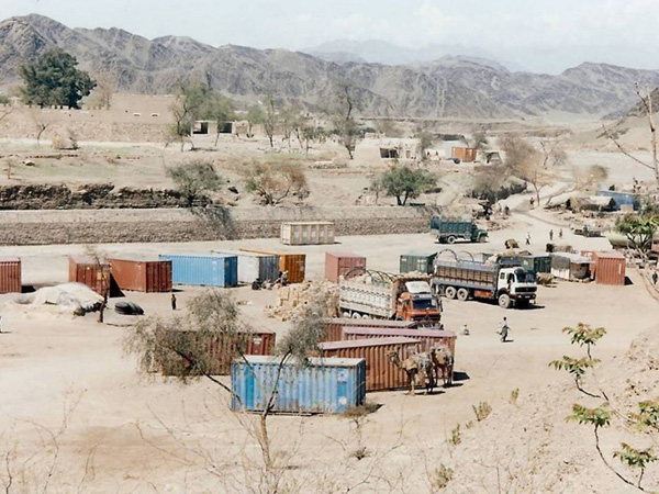 This view is of the Afghan side of Torkham. Torkham is an official border crossing point, but much unauthorized commercial traffic passes through and around it. The coincidence or duality of state-sanctioned commerce and unauthorized smuggling was and remains and important feature of market life in the region of our concern