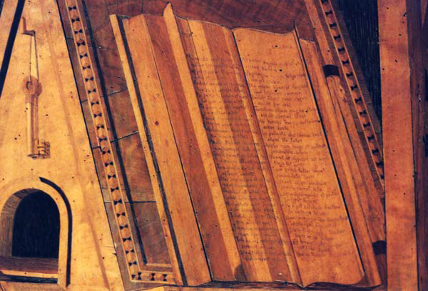 Lectern and opened manuscript of Virgil's Aeneid, Gubbio studiolo.