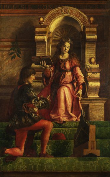 Goddess Music with Costanzo Sforza, painted by Justus of Ghent and Pedro Berruguete.