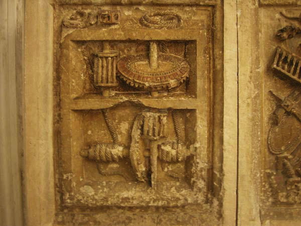 Triple hoist mechanism carved by Ambrogio Barrocci after drawing by Francesco di Giorgio.