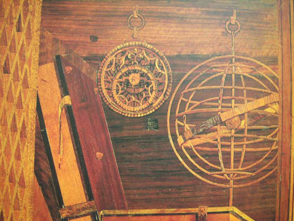 Astrolabe and armillary sphere, Urbino studiolo. Leonardo da Vinci states that 