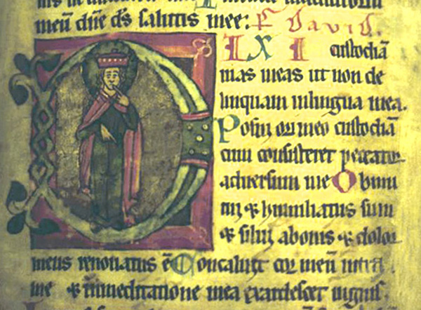 Female saint in initial D. Female Dominican Psalter after 1234. St. Peter perg 11a, f. 25r, Badische Landesbibliothek, Karlsruhe, Germany.