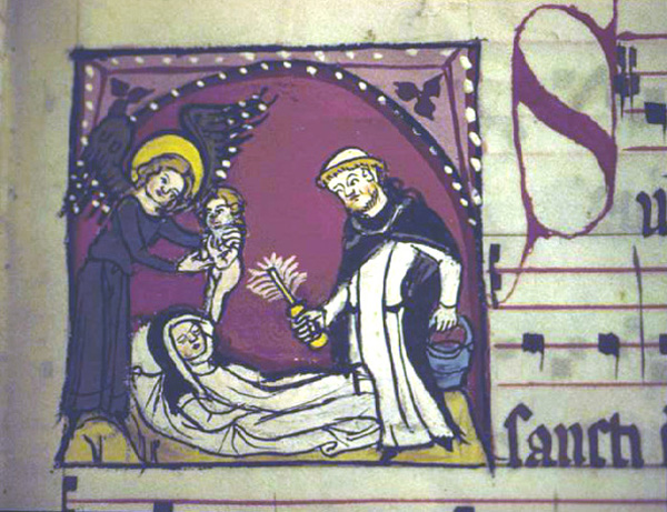 Death of a Dominican Nun. Early fourteenth-century processional from a female Dominican house in Strasbourg. St. Peter perg. 22, f. 33r, Badische Landesbibliothek, Karlsruhe, Germany