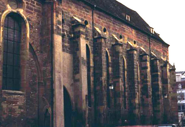 Wall buttresses on the choir of the Unterlinden church. Colmar, France.