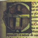 Saint Dominic in initial E. Female Dominican Psalter after 1234. St. Peter perg 11a, f. 57r, Badische Landesbibliothek, Karlsruhe, Germany.