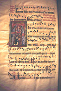 Page with Christ and a praying Dominican nun. Initial A opening Advent portion of fourteenth-century gradual from Unterlinden. Ms. 136, f. 3v, Bibliotheque de la Ville, Colmar, France.