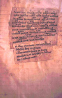 Pastedown at end of manuscript. Late thirteenth to early fourteenth century collection from Unterlinden. Ms. 302, f. 181r, Bibliotheque de la Ville, Colmar, France.