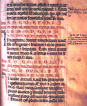 Marginal notations made to Martyrology. Late thirteenth to early fourteenth century collection from Unterlinden. Ms. 302, f. 46r, Bibliotheque de la Ville, Colmar, France.