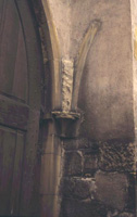 Detail from west portal into nave of Unterlinden church. Colmar, France.