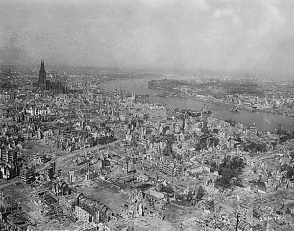 Allied bombing raids destroyed much of Cologne. By April 1945 when this photograph was taken, little remained standing save for the city's famous cathedral.